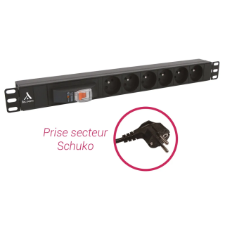 Bandeau PDU 19'' 1U, 6 prises FR avec disjoncteur 16A et différentiel 30mA