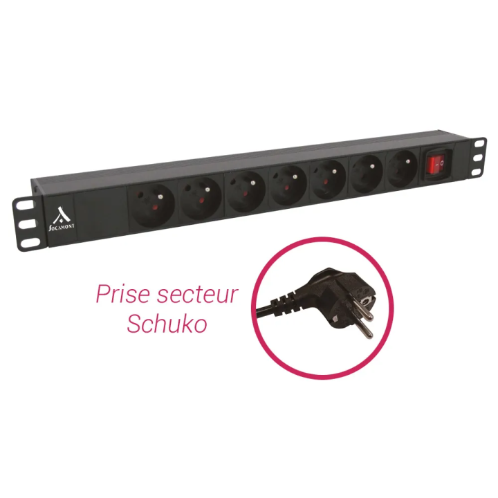Bandeau PDU 19'' 1U, 7 prises FR avec interrupteur lumineux
